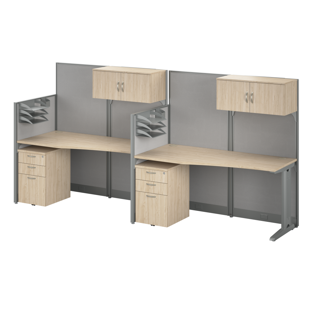 Shop Bush Business Furniture Office in an Hour 2 Person Cubicle Desks with Storage, Drawers, and Organizers, Image 01, OIAH005NE, #color_natural elm