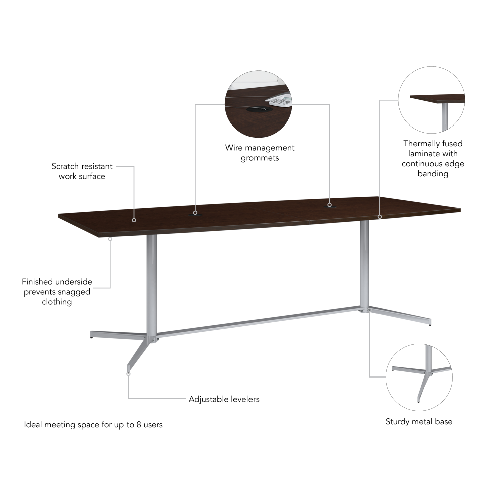 Shop Bush Business Furniture 96-inch Office Conference Table with Metal Base, Image 05, 99TBM96MRSVK, #color_mocha cherry/silver