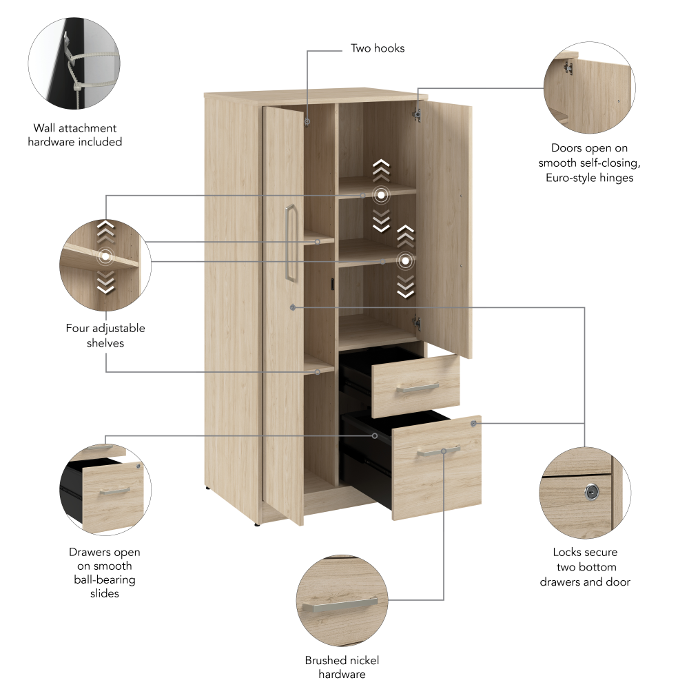 Shop Bush Business Furniture Vista Wardrobe Cabinet with Drawers, Image 06, VSS130NEK, #color_natural elm