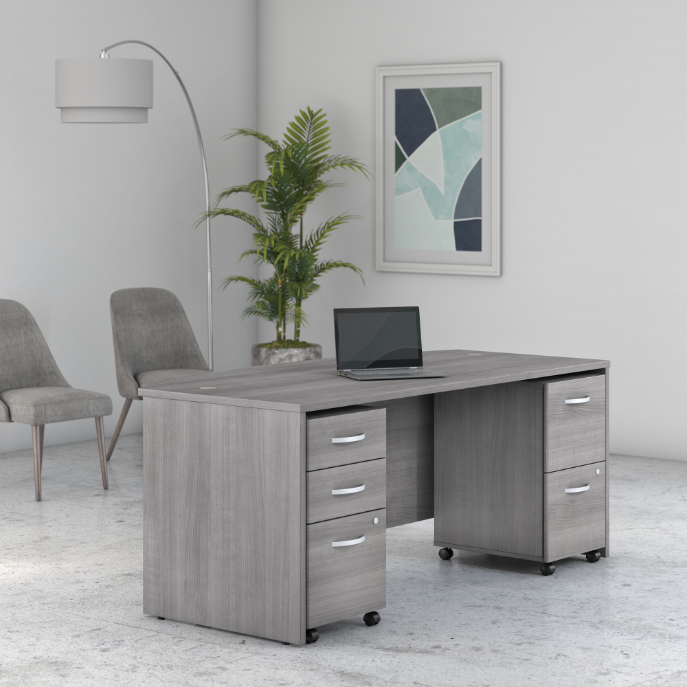 Shop Bush Business Furniture Studio C 72W x 36D Bow Front Desk with Mobile File Cabinets, Image 02, STC012PGSU, #color_platinum gray