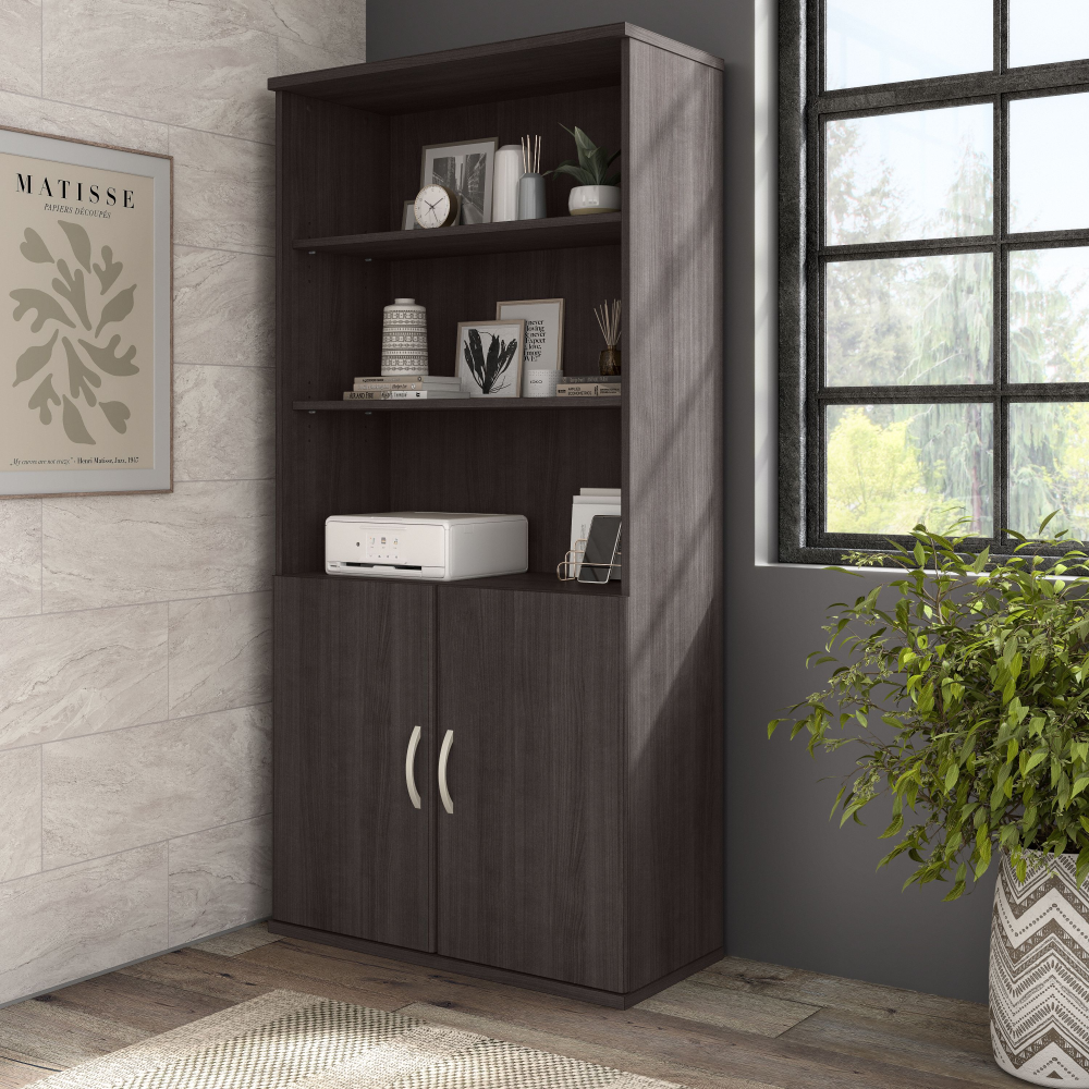 Shop Bush Business Furniture Hybrid Tall 5 Shelf Bookcase with Doors, Image 02, HYB024SG, #color_storm gray