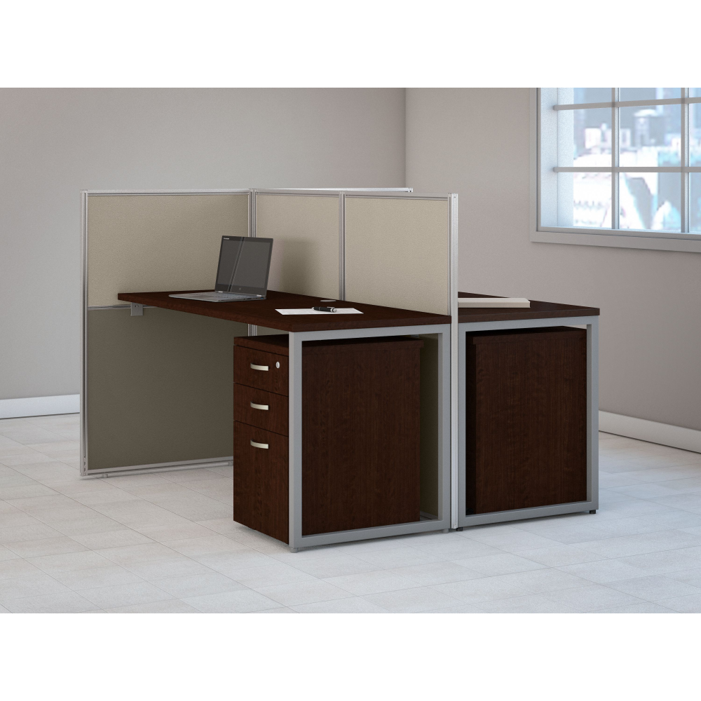 Shop Bush Business Furniture Easy Office 60W 2 Person Cubicle Desk with File Cabinets and 45H Panels, Image 02, EOD460SMR-03K, #color_mocha cherry