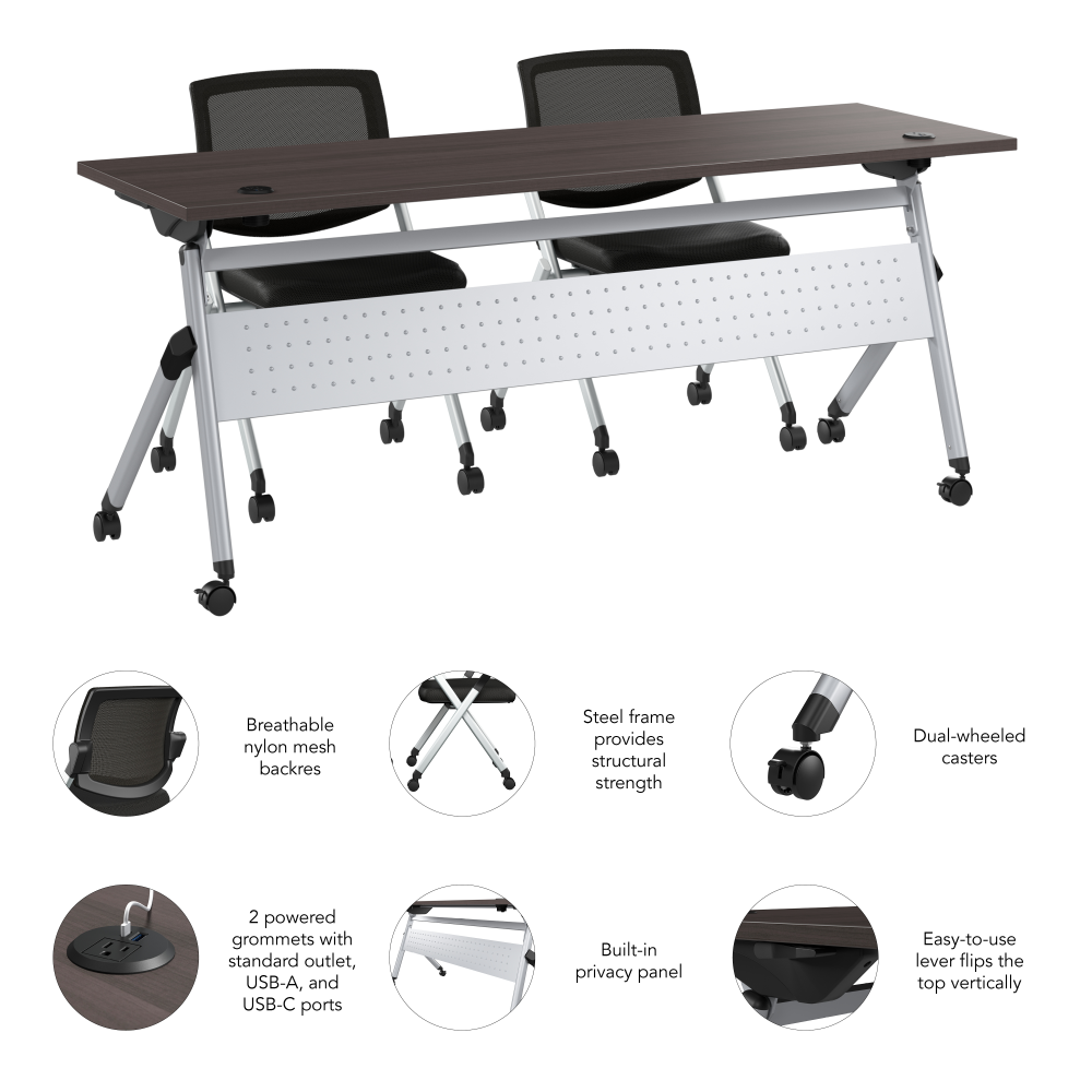 Shop Bush Business Furniture Envision 72W Folding Training Table with Powered Grommets and 2 Chairs, Image 06, NVS008SG, #color_storm gray/cool gray metallic