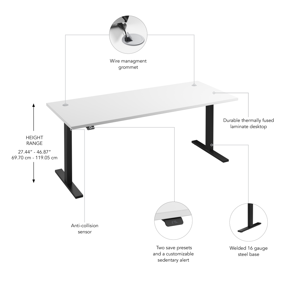 Shop Bush Business Furniture Move 60 Series 72W x 30D Electric Height Adjustable Standing Desk, Image 06, M6S7230WHBK, #color_white/black powder coat