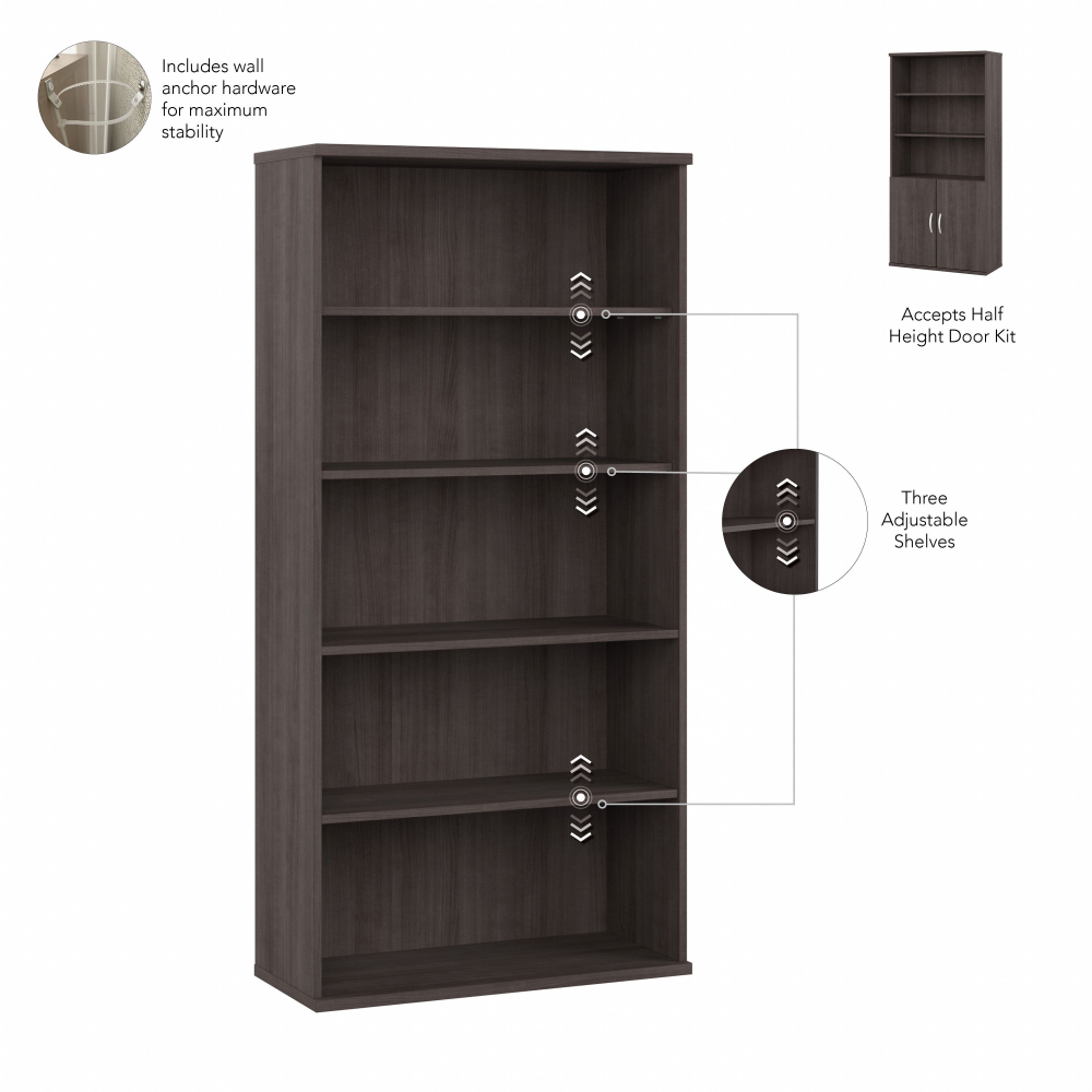 Shop Bush Business Furniture Studio A Tall 5 Shelf Bookcase with Doors, Image 06, STA010SG, #color_storm gray