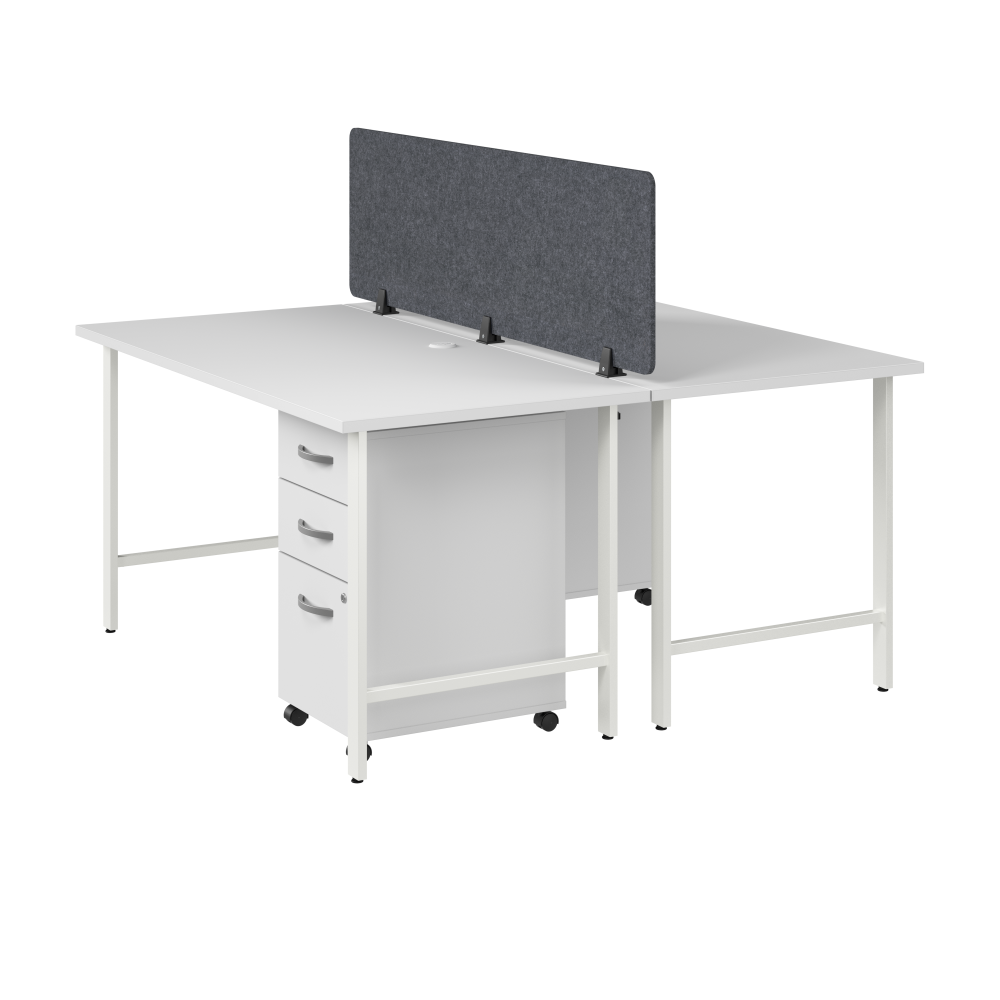 Shop Bush Business Furniture Hustle 2 Person Computer Desk with Mobile File Cabinets, Power Grommets, and Privacy Screen, Image 01, HUS014WHSU, #color_white