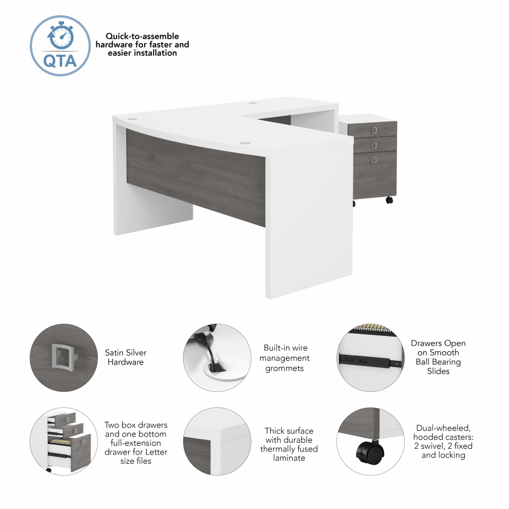 Shop Bush Business Furniture Echo L Shaped Bow Front Desk with Mobile File Cabinet, Image 07, ECH007WHMG, #color_pure white/modern gray