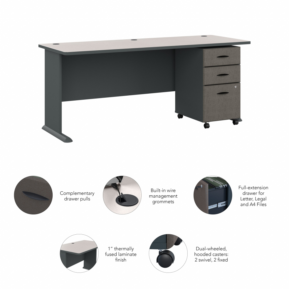 Shop Bush Business Furniture Series A 72W Desk with Mobile File Cabinet, Image 06, SRA013SLSU, #color_slate/white spectrum
