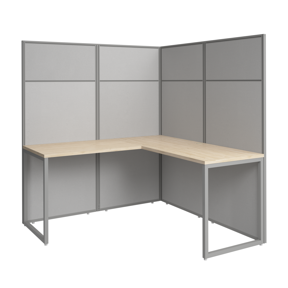 Shop Bush Business Furniture Easy Office 60-inch L Shaped Cubicle Desk with Tall Panels, Image 01, EODH360NE-03K, #color_natural elm/silver gray fabric