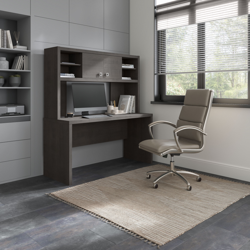 Shop Bush Business Furniture Echo 60W Credenza Desk with Hutch, Image 02, ECH030CM, #color_charcoal maple
