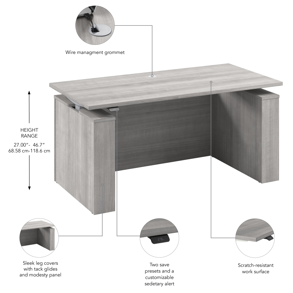 Shop Bush Business Furniture Stratus 60W x 30D Electric Height Adjustable Standing Desk with Modesty Panel, Image 07, SUT003PG, #color_platinum gray