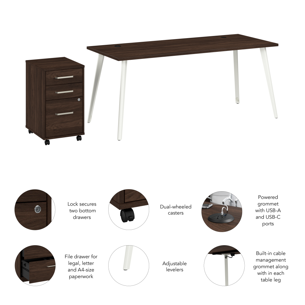 Shop Bush Business Furniture Vista 72W Desk with Splayed Metal Legs and 3 Drawer Mobile File Cabinet, Image 06, VST001BWSU, #color_black walnut