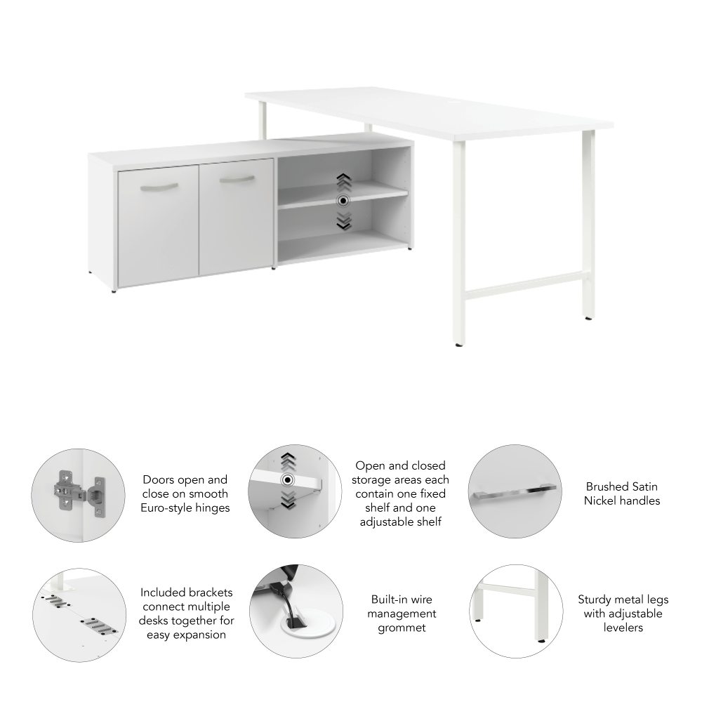 Shop Bush Business Furniture Hustle 72W x 30D Computer Desk and Low Storage Cabinet with Doors and Shelves, Image 04, HUS012WH, #color_white