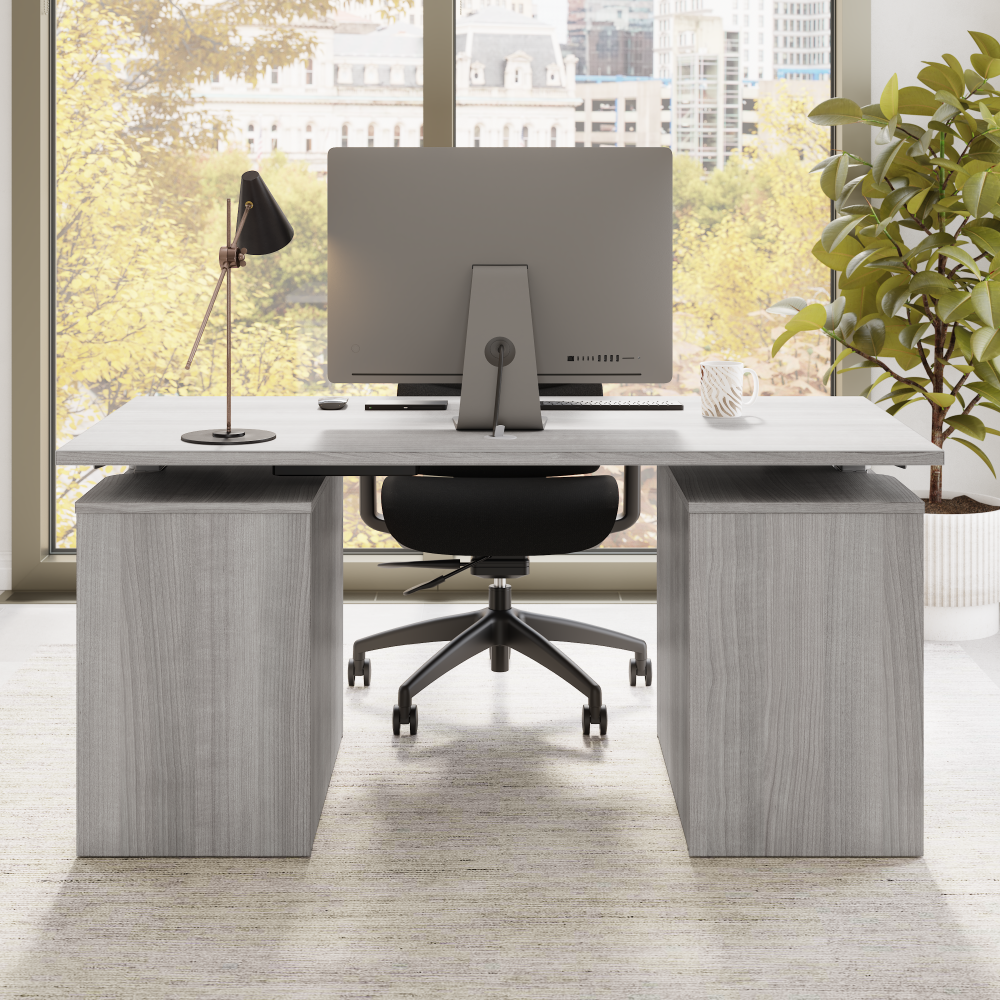 Shop Bush Business Furniture Stratus 60W x 30D Electric Height Adjustable Standing Desk with Drawers, Image 06, SUT009PG, #color_platinum gray