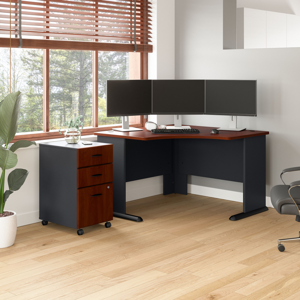 Shop Bush Business Furniture Series A 48W Corner Desk with Mobile File Cabinet, Image 02, SRA035HCSU, #color_hansen cherry/galaxy