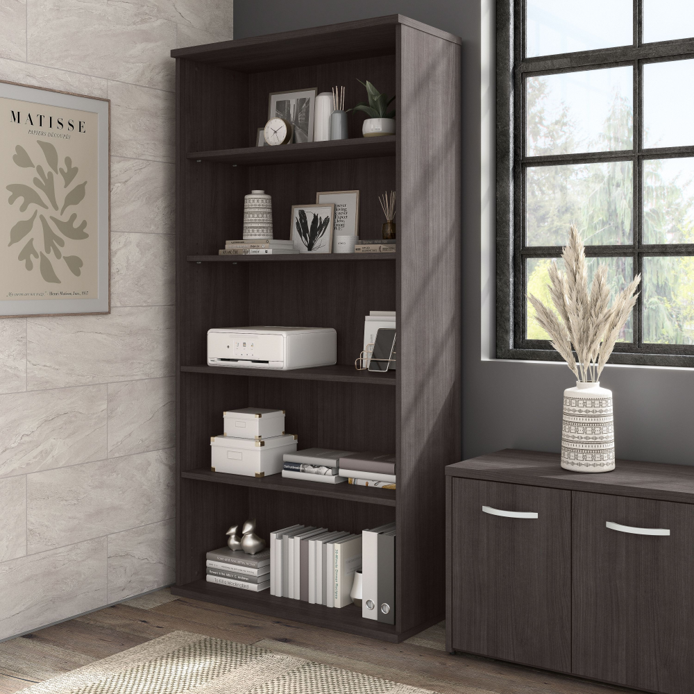 Shop Bush Business Furniture Hybrid Tall 5 Shelf Bookcase, Image 02, HYB136SG-Z, #color_storm gray