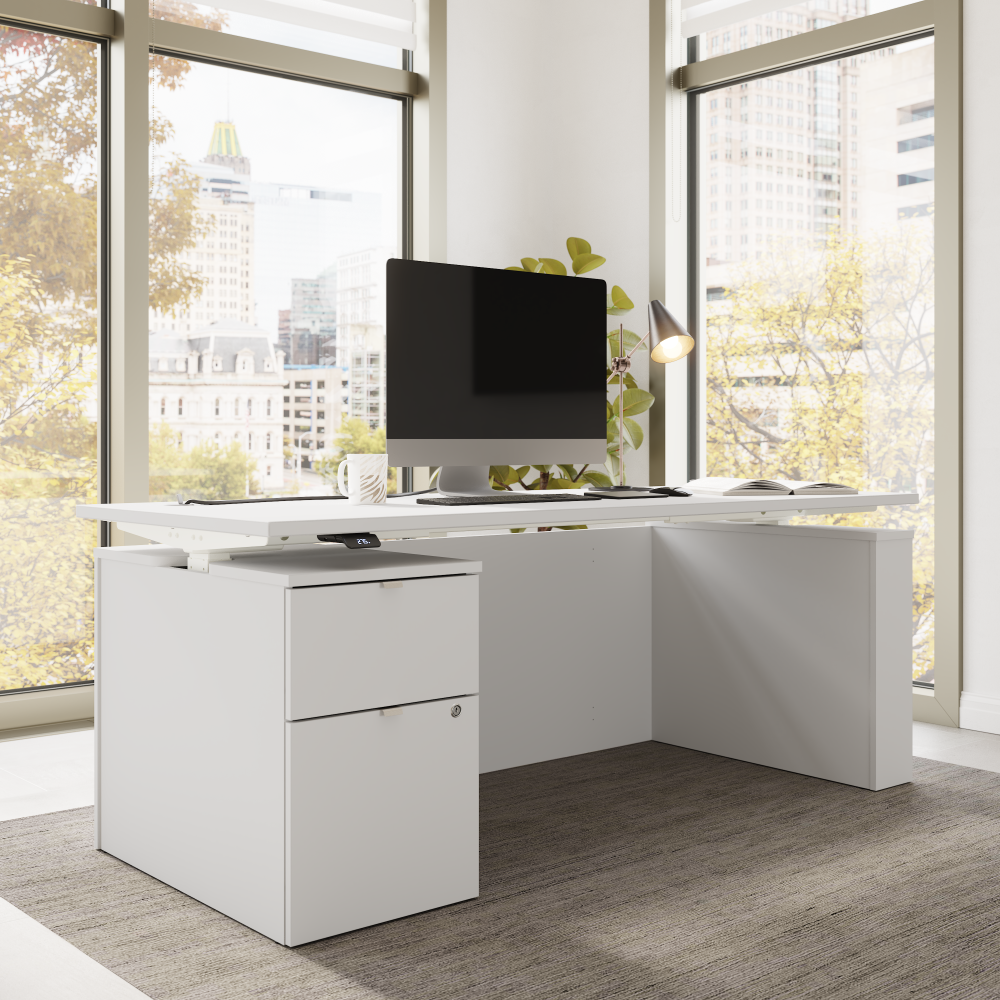 Shop Bush Business Furniture Stratus 72W x 30D Eletric Height Adjustable Standing Desk with File Cabinet, Image 03, SUT008WH, #color_white