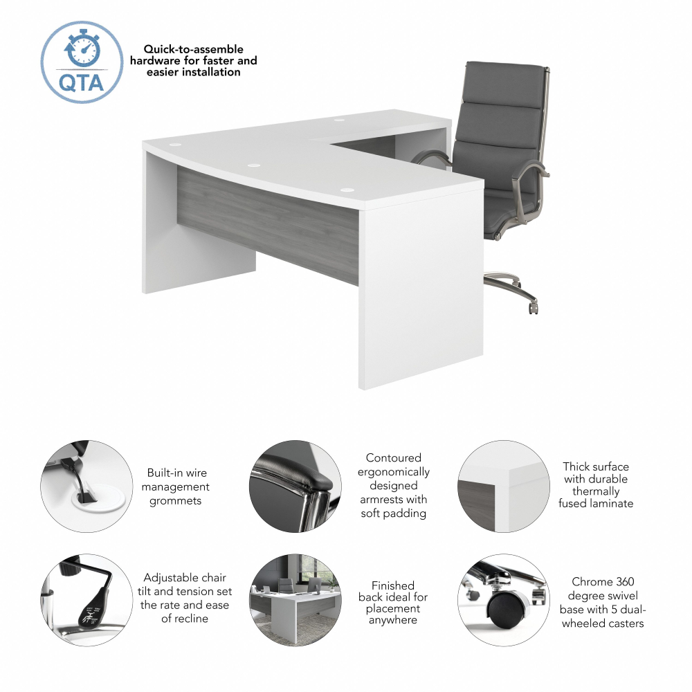 Shop Bush Business Furniture Echo 72W Bow Front L Shaped Desk and Chair Set, Image 07, ECH058WHMG, #color_pure white/modern gray
