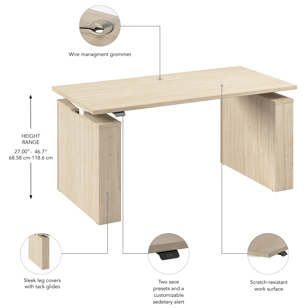 Shop Bush Business Furniture Stratus 60W x 30D Electric Height Adjustable Standing Desk, Image 07, SUT001NE, #color_natural elm