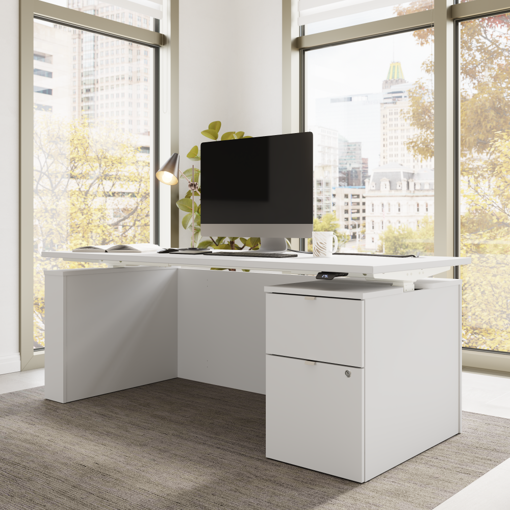 Shop Bush Business Furniture Stratus 72W x 30D Eletric Height Adjustable Standing Desk with File Cabinet, Image 04, SUT008WH, #color_white