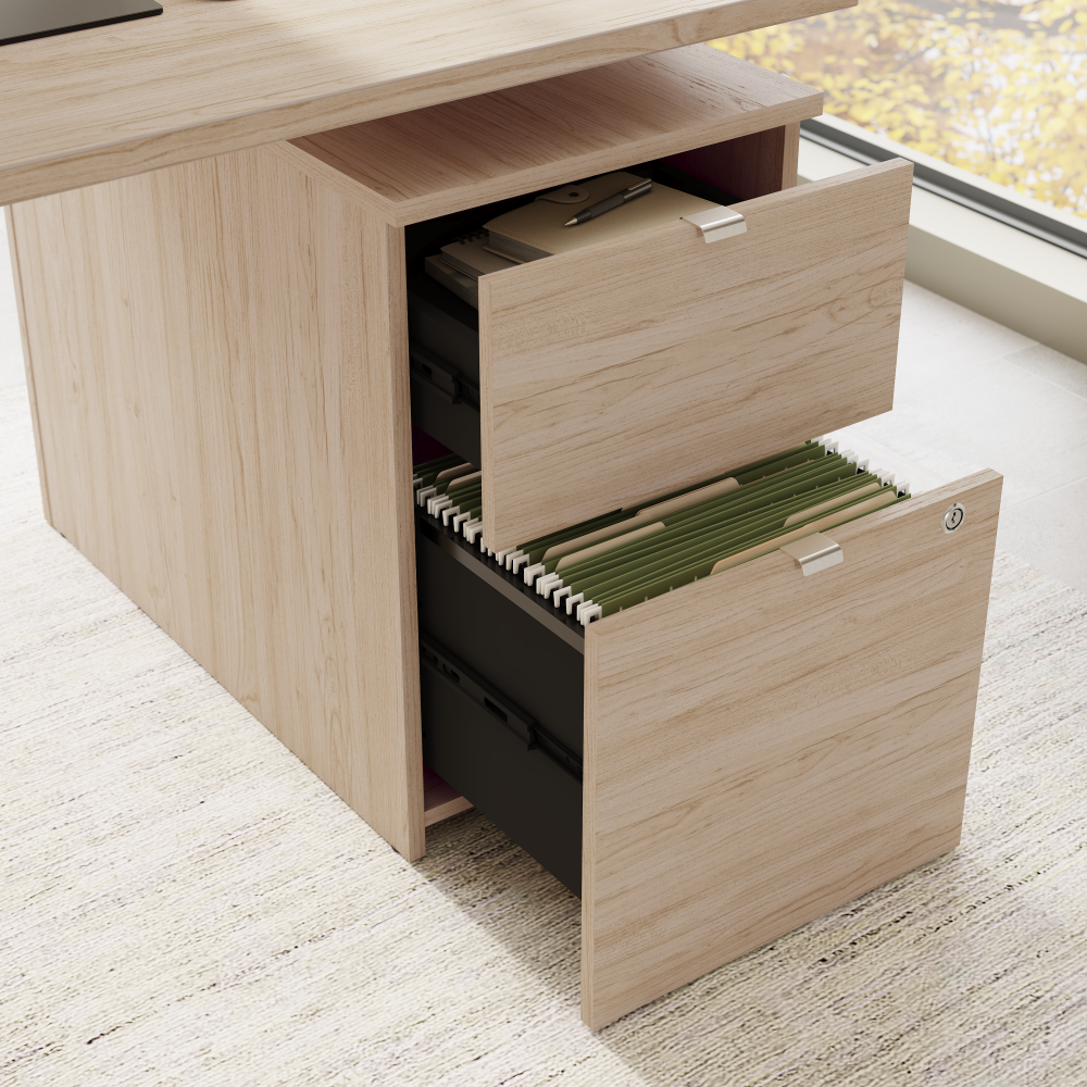 Shop Bush Business Furniture Stratus 72W x 30D Electric Standing Desk with Drawers and Modesty Panel, Image 05, SUT012NE, #color_natural elm