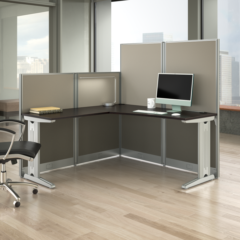 Shop Bush Business Furniture Office in an Hour 65W x 65D L Shaped Cubicle Desk, Image 02, WC36894-03K, #color_mocha cherry