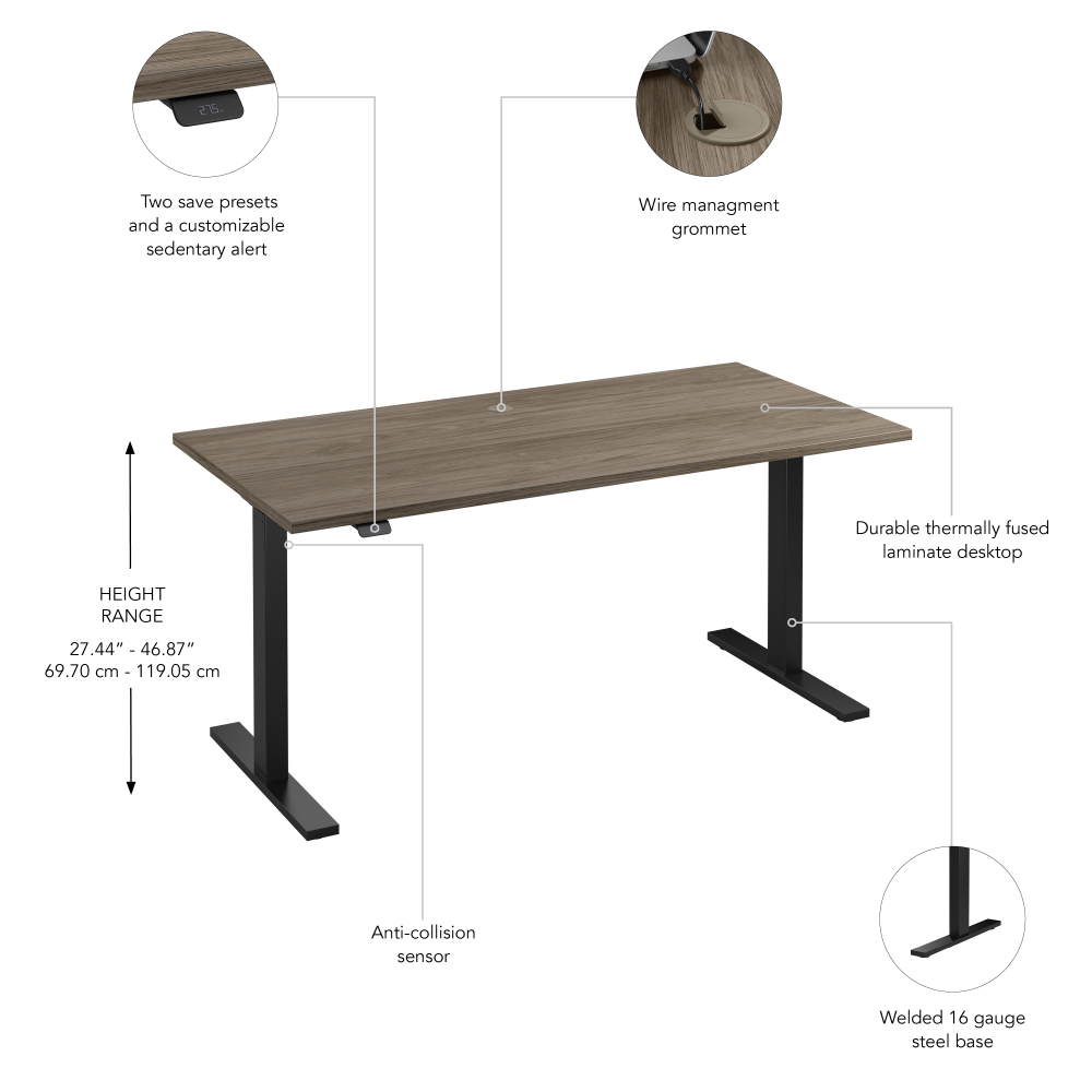 Shop Bush Business Furniture Move 60 Series 60W x 30D Electric Height Adjustable Standing Desk, Image 06, M6S6030MHBK, #color_modern hickory/black powder coat