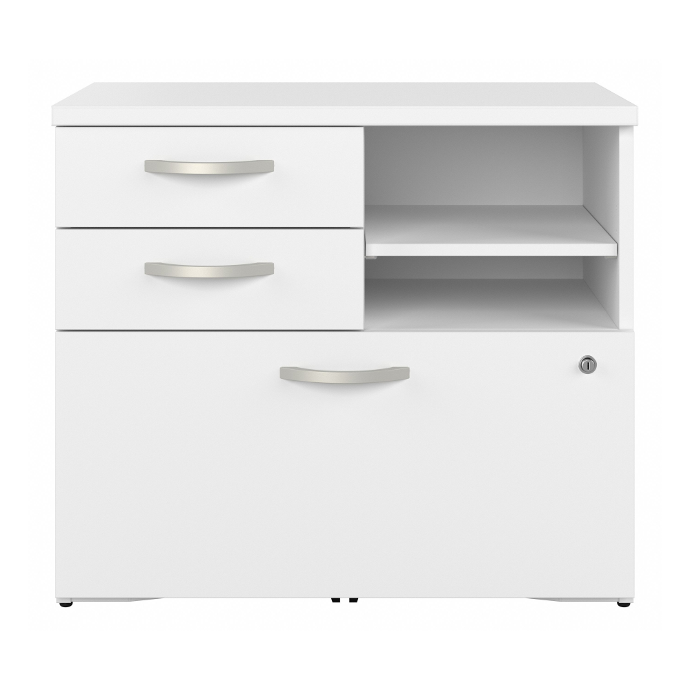 Shop Bush Business Furniture Hybrid Office Storage Cabinet with Drawers and Shelves, Image 03, HYF130WHSU-Z, #color_white