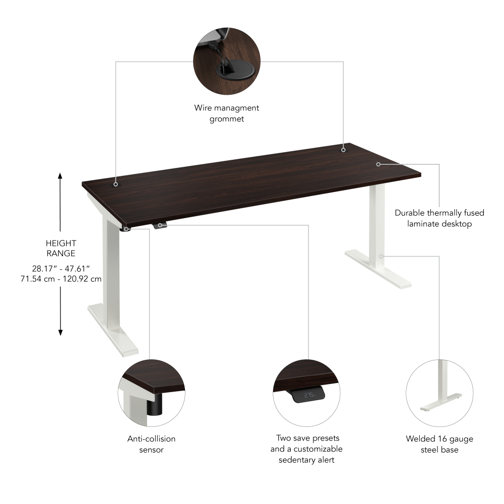 Shop Bush Business Furniture Move 40 Series 72W x 30D Electric Height Adjustable Standing Desk, Image 06, M4S7230BWWK, #color_black walnut/white powder coat