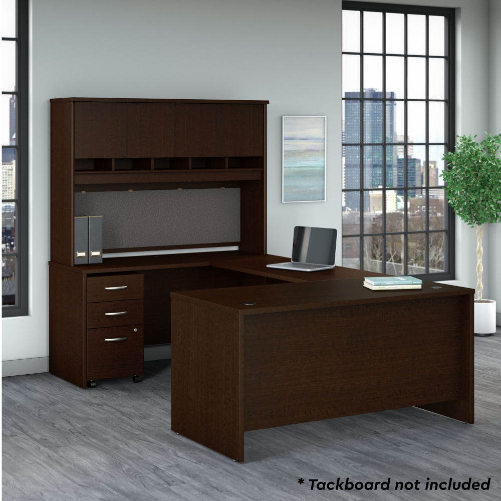 Shop Bush Business Furniture Series C 60W U Shaped Desk with Hutch and Mobile File Cabinet, Image 02, SRC149MRSU, #color_mocha cherry