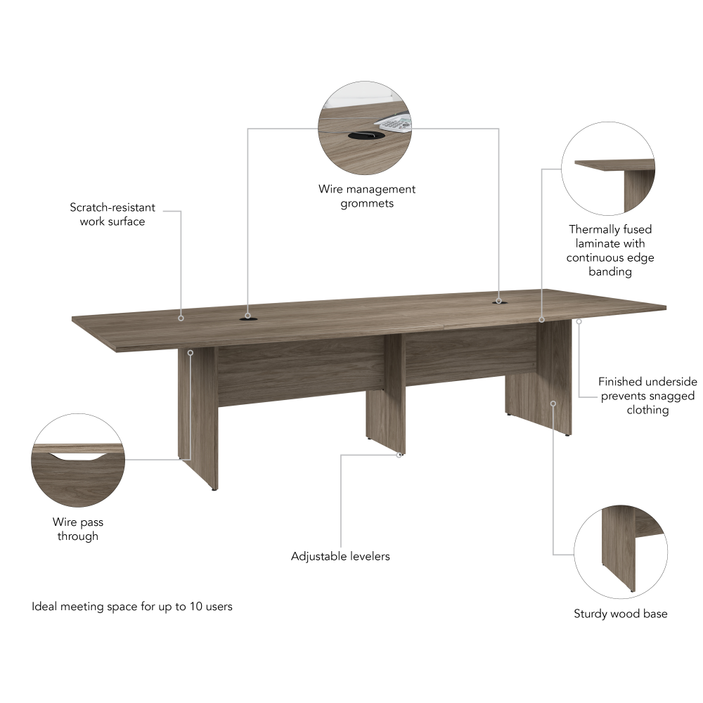 Shop Bush Business Furniture 120-inch Office Conference Table with Wood Base, Image 06, 99TB12048MHK, #color_modern hickory
