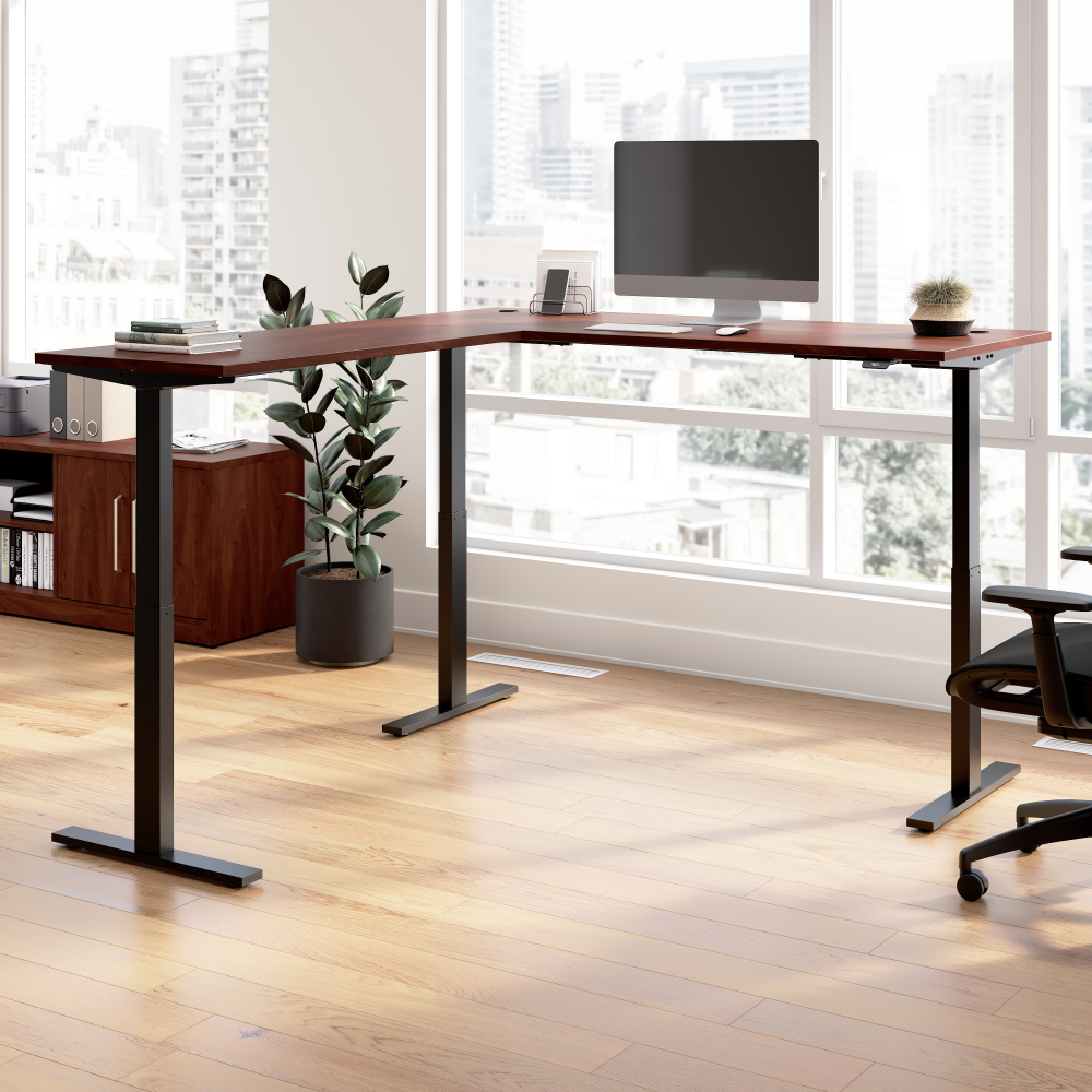 Shop Bush Business Furniture Move 60 Series 72W Height Adjustable L Shaped Standing Desk, Image 02, M6SL7278HCBK, #color_hansen cherry/black powder coat