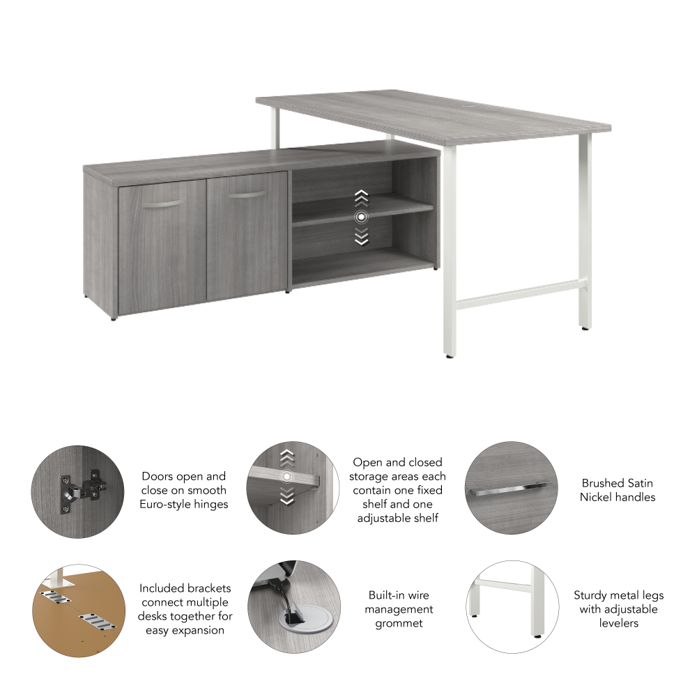 Shop Bush Business Furniture Hustle 60W x 30D Computer Desk and Low Storage Cabinet with Doors and Shelves, Image 04, HUS011PG, #color_platinum gray
