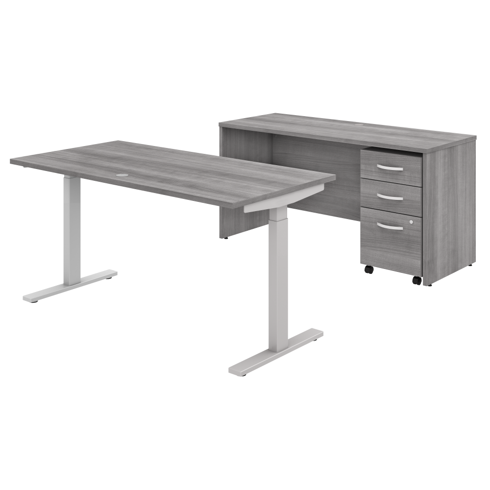 Shop Bush Business Furniture Studio C 60W x 30D Height Adjustable Standing Desk, Credenza and Mobile File Cabinet, Image 01, STC017PGSU, #color_platinum gray