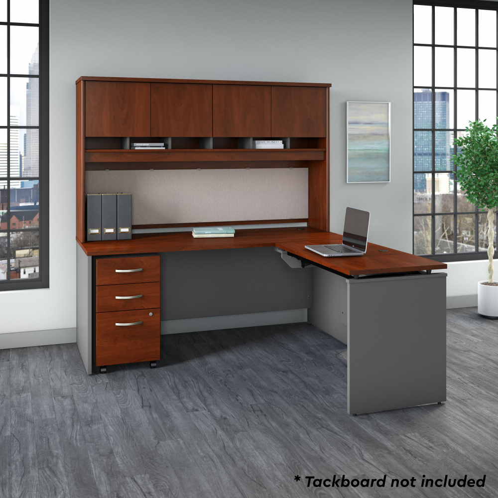 Shop Bush Business Furniture Series C 72W x 30D 3 Position Sit to Stand L Shaped Desk with Hutch and Mobile File Cabinet, Image 04, SRC124HCSU, #color_hansen cherry/graphite gray