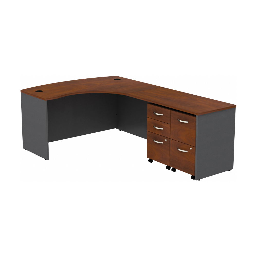 Shop Bush Business Furniture Series C Bow Front Right Handed L Shaped Desk with 2 Mobile Pedestals, Image 01, SRC034HCRSU, #color_hansen cherry