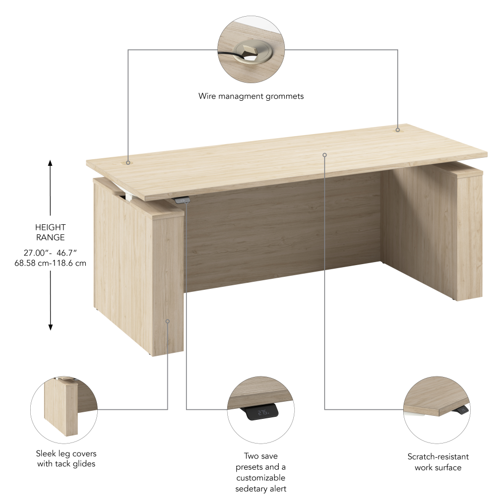 Shop Bush Business Furniture Stratus 72W x 30D Electric Height Adjustable Standing Desk with Modesty Panel, Image 07, SUT004NE, #color_natural elm