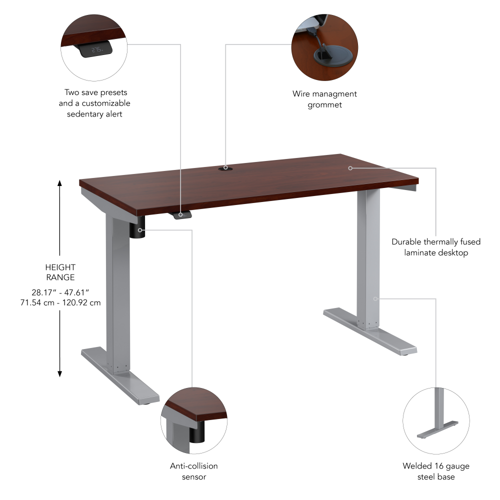 Shop Bush Business Furniture Move 40 Series 48W x 24D Electric Height Adjustable Standing Desk, Image 06, M4S4824HCSK, #color_hansen cherry/cool gray metallic
