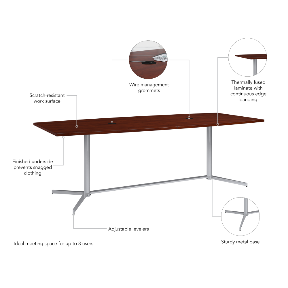Shop Bush Business Furniture 96-inch Office Conference Table with Metal Base, Image 05, 99TBM96HCSVK, #color_hansen cherry
