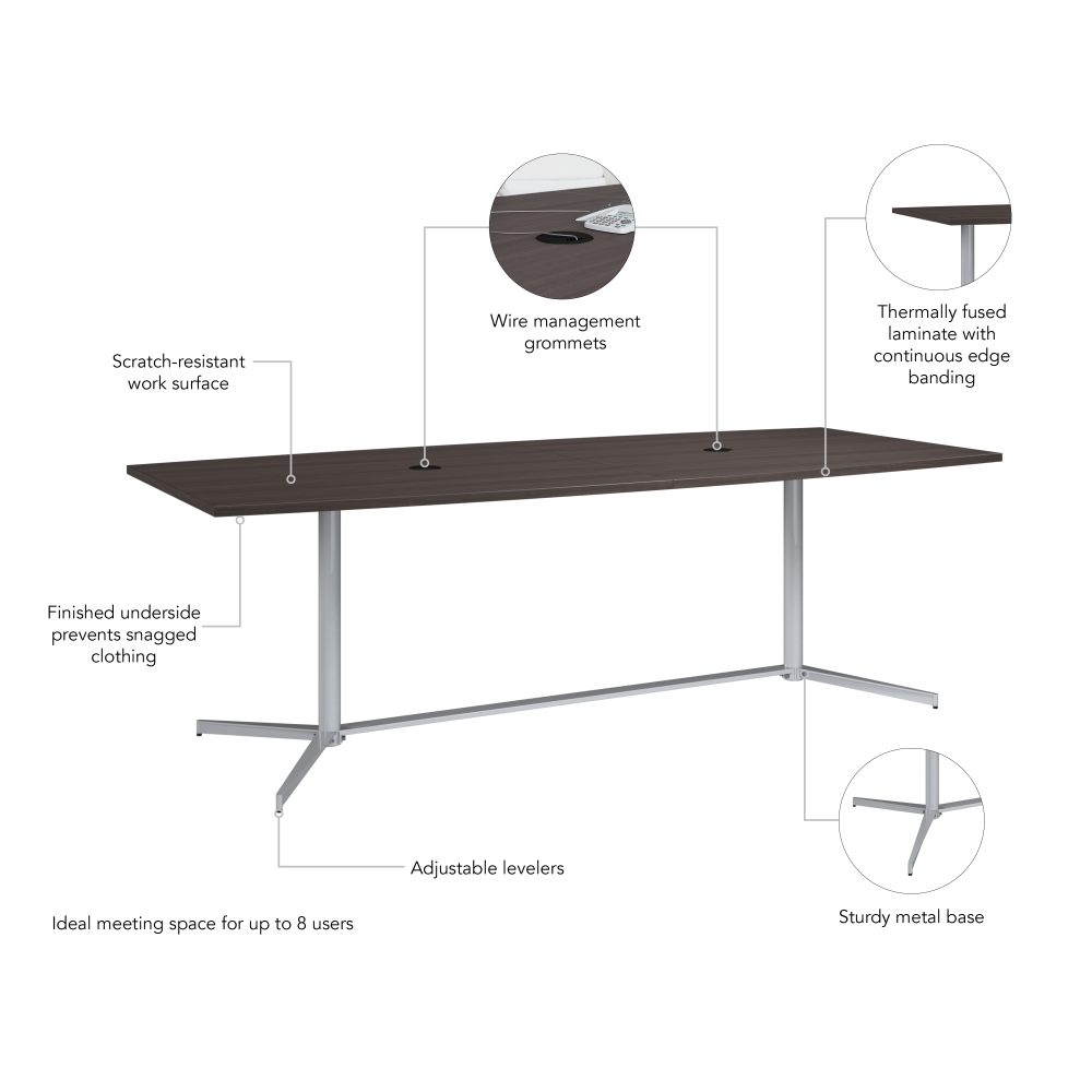 Shop Bush Business Furniture 96-inch Office Conference Table with Metal Base, Image 05, 99TBM96SGSVK, #color_storm gray