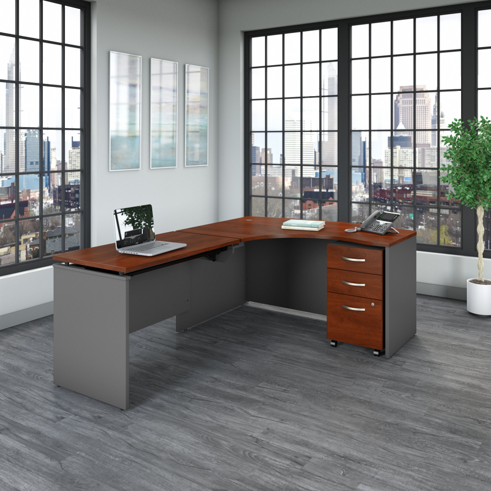 Shop Bush Business Furniture Series C 60W x 43D Left Hand 3 Position Sit to Stand L Shaped Desk with Mobile File Cabinet, Image 04, SRC127HCSU, #color_hansen cherry/graphite gray