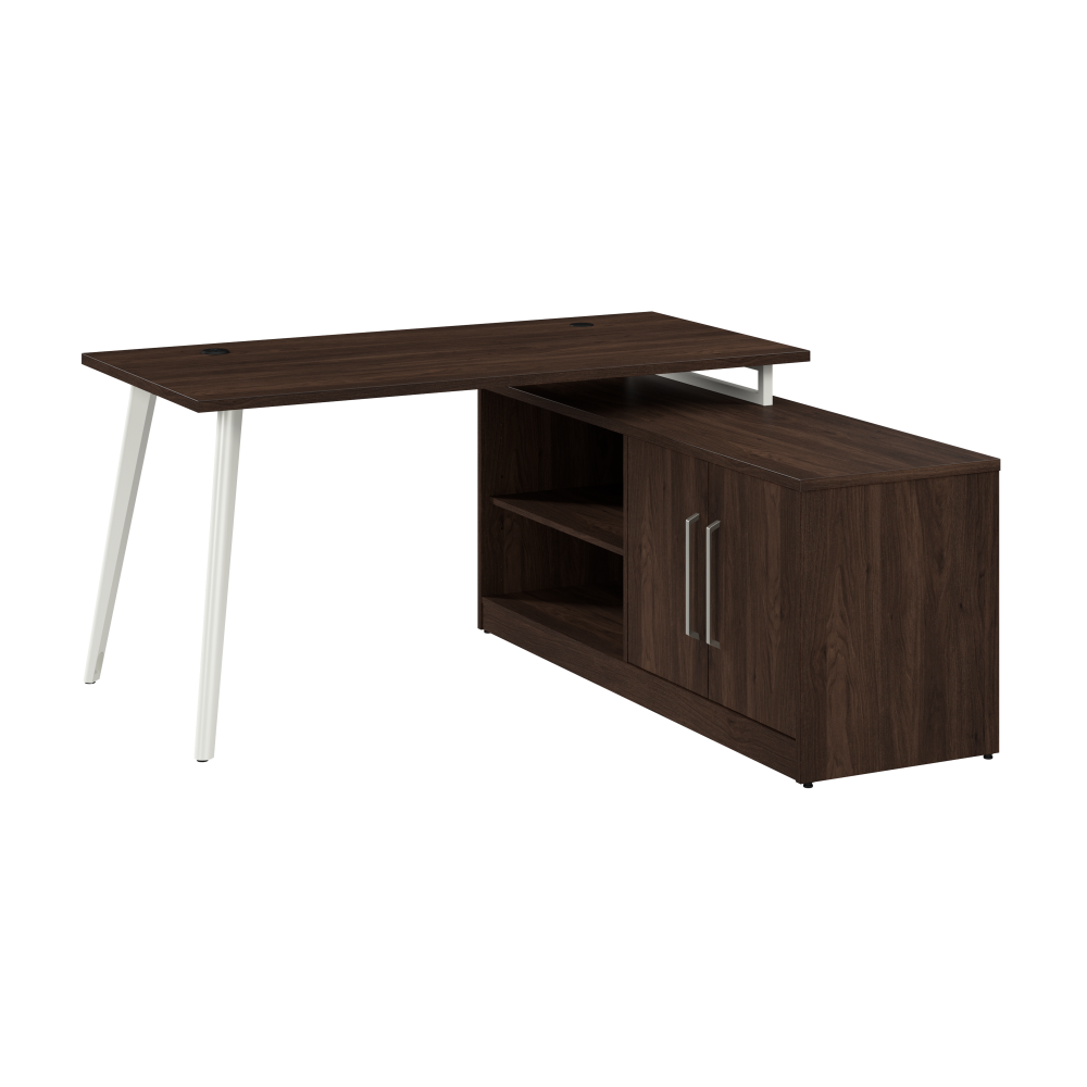 Shop Bush Business Furniture Vista 60W L Shaped Desk with Splayed Metal Legs and Low Storage Cabinet, Image 01, VST006BW, #color_black walnut