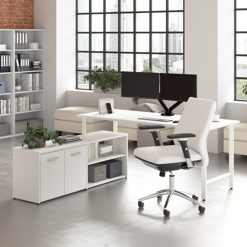 Shop Bush Business Furniture Hustle 72W x 30D Computer Desk and Low Storage Cabinet with Doors and Shelves, Image 02, HUS012WH, #color_white