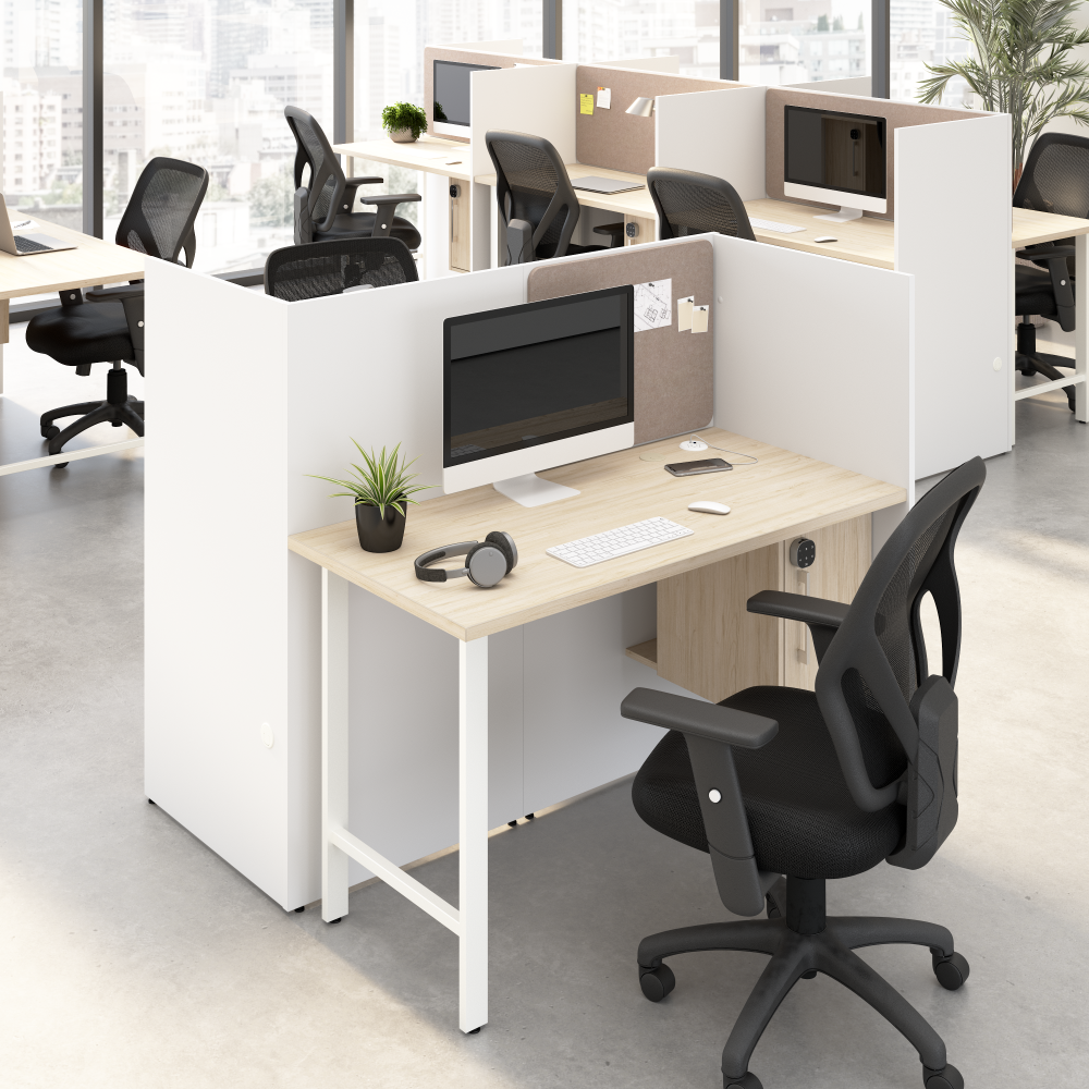 Shop Bush Business Furniture Hustle 48-inch 2 Person Office Cubicles with Locking Storage Cabinet, Image 02, HUS031WHNE, #color_white/natural elm