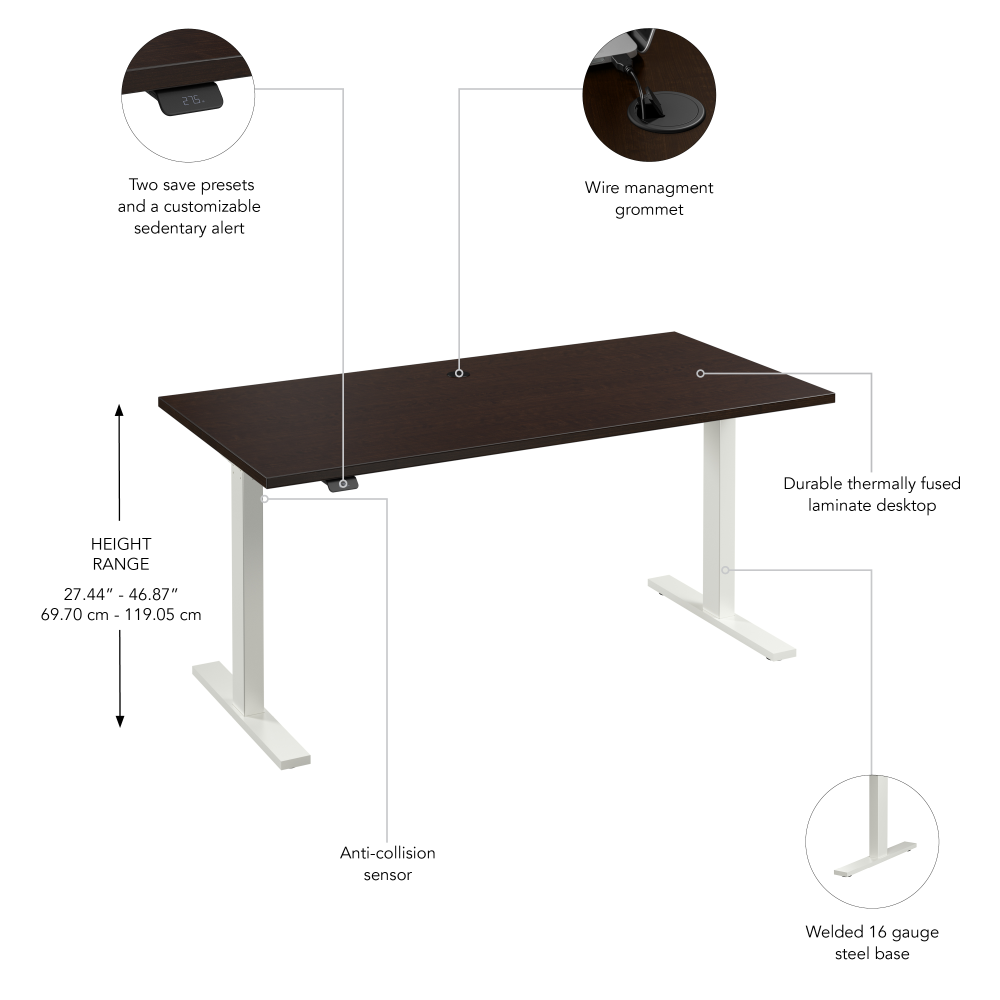 Shop Bush Business Furniture Move 60 Series 60W x 30D Electric Height Adjustable Standing Desk, Image 06, M6S6030MRWK, #color_mocha cherry/white powder coat