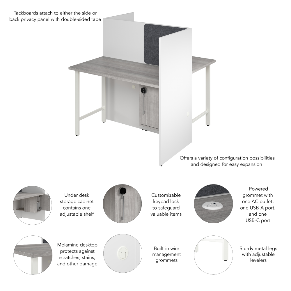 Shop Bush Business Furniture Hustle 48-inch 2 Person Office Cubicles with Locking Storage Cabinet, Image 06, HUS031WHPG, #color_white/platinum gray