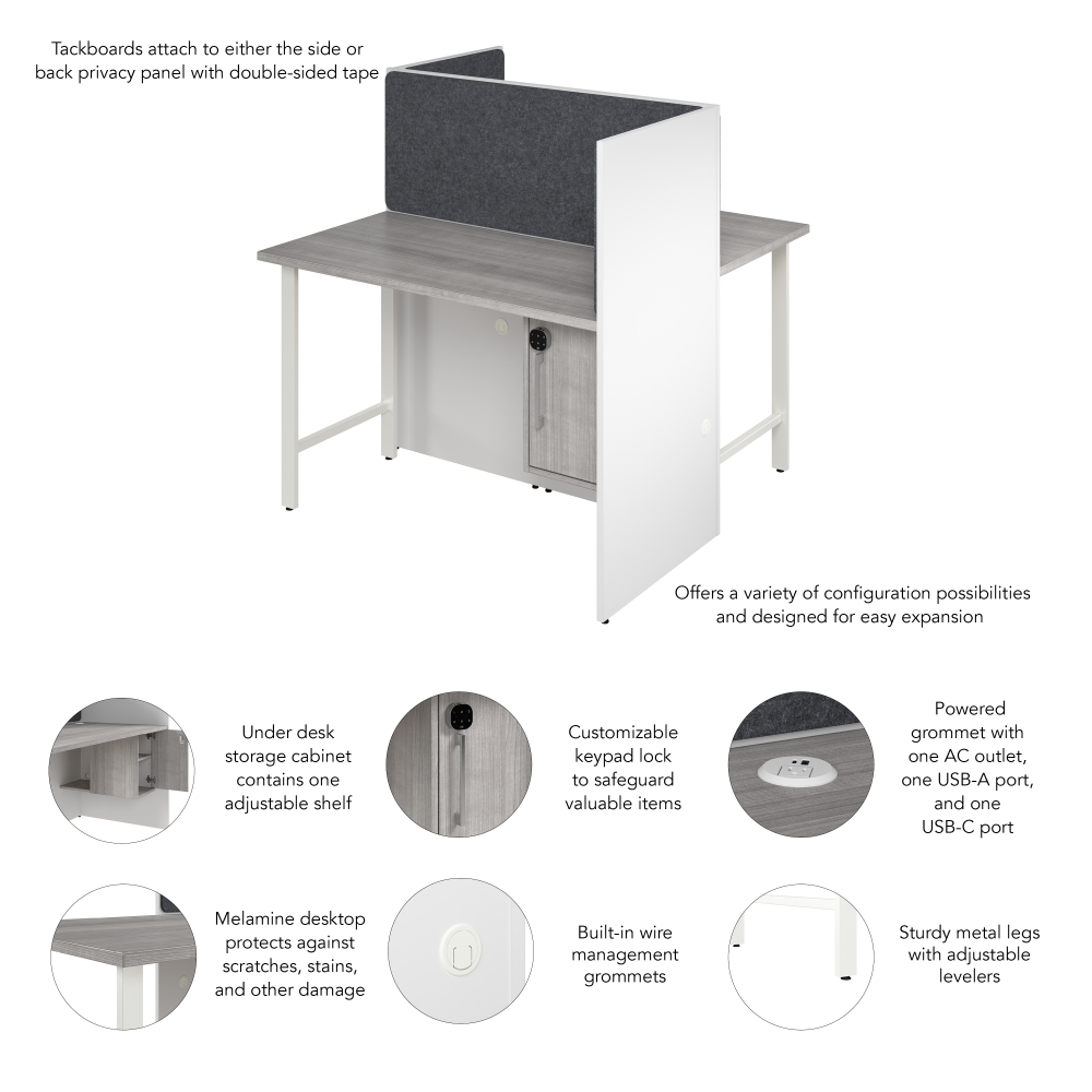 Shop Bush Business Furniture Hustle 48-inch 2 Person Office Cubicles with Locking Storage and Large Tackboards, Image 06, HUS020WHPG, #color_white/platinum gray