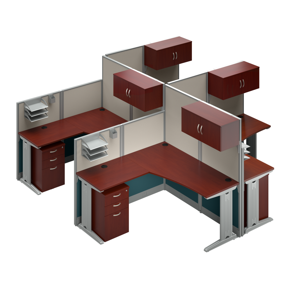 Shop Bush Business Furniture Office in an Hour 4 Person L Shaped Cubicle Desks with Storage, Drawers, and Organizers, Image 01, OIAH007HC, #color_hansen cherry