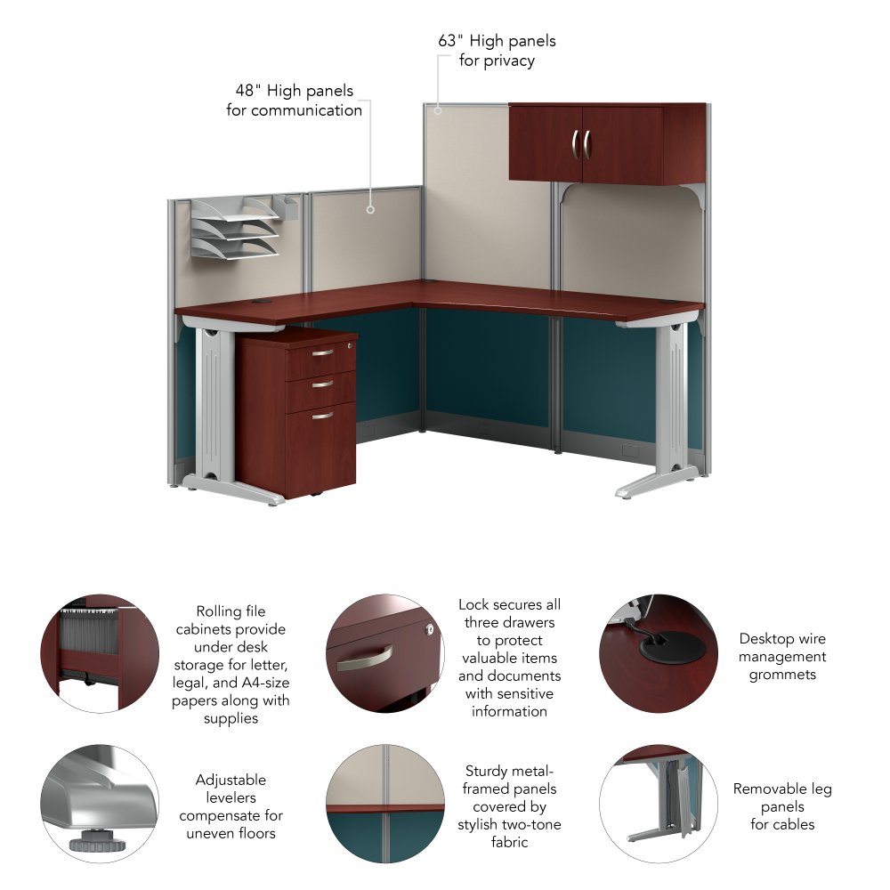Shop Bush Business Furniture Office in an Hour 65W L Shaped Cubicle Desk with Storage, Drawers, and Organizers, Image 08, WC36494-03STGK, #color_hansen cherry