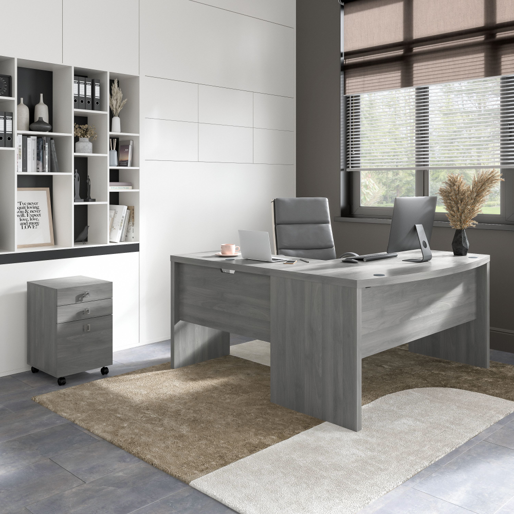 Shop Bush Business Furniture Echo L Shaped Bow Front Desk with Mobile File Cabinet, Image 02, ECH007MG, #color_modern gray
